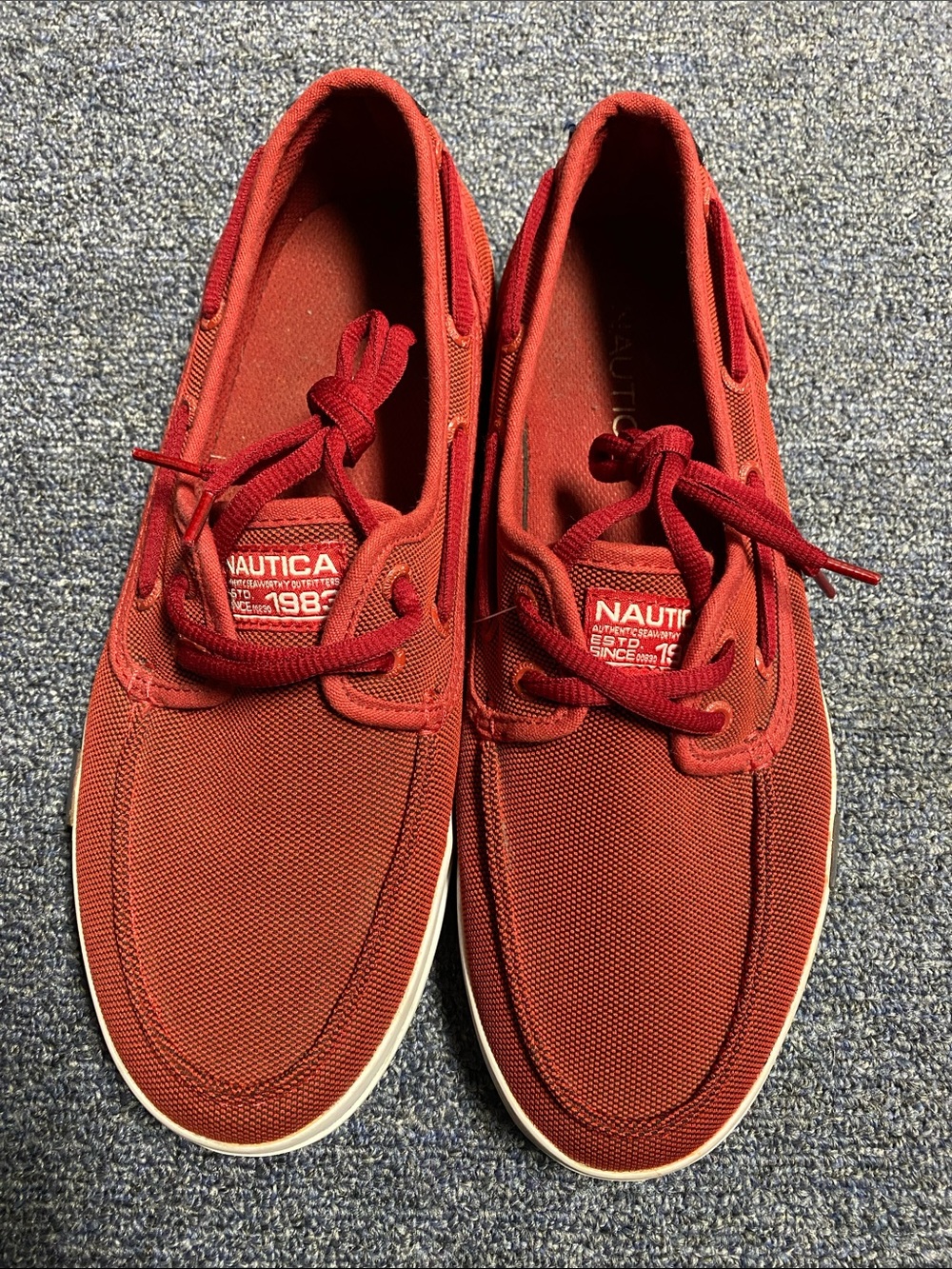 Nautica Men's Red Canvas Boat Shoes with Lace-Up Detail